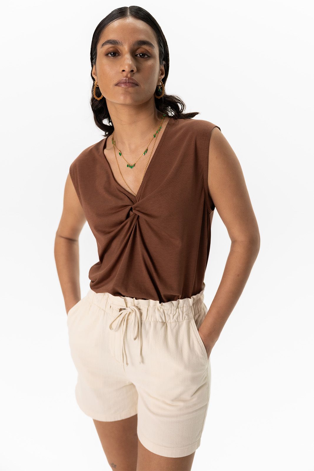 Off-white high waist katoenen shorts