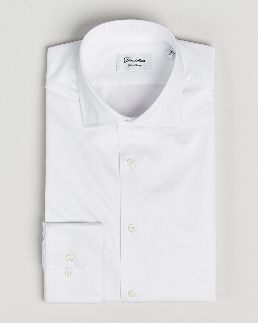 Stenströms Fitted Body Cotton Twill Cut Away Shirt White