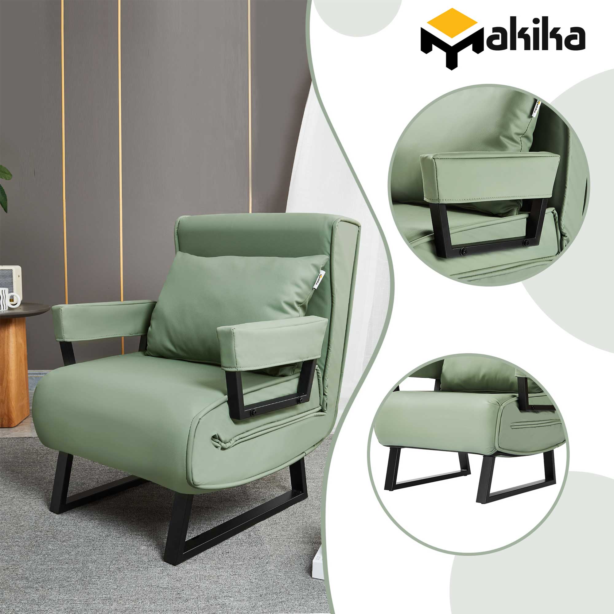 Makika Schlafsessel Schlafsofa Rio klappbar - Kunstleder in Grün