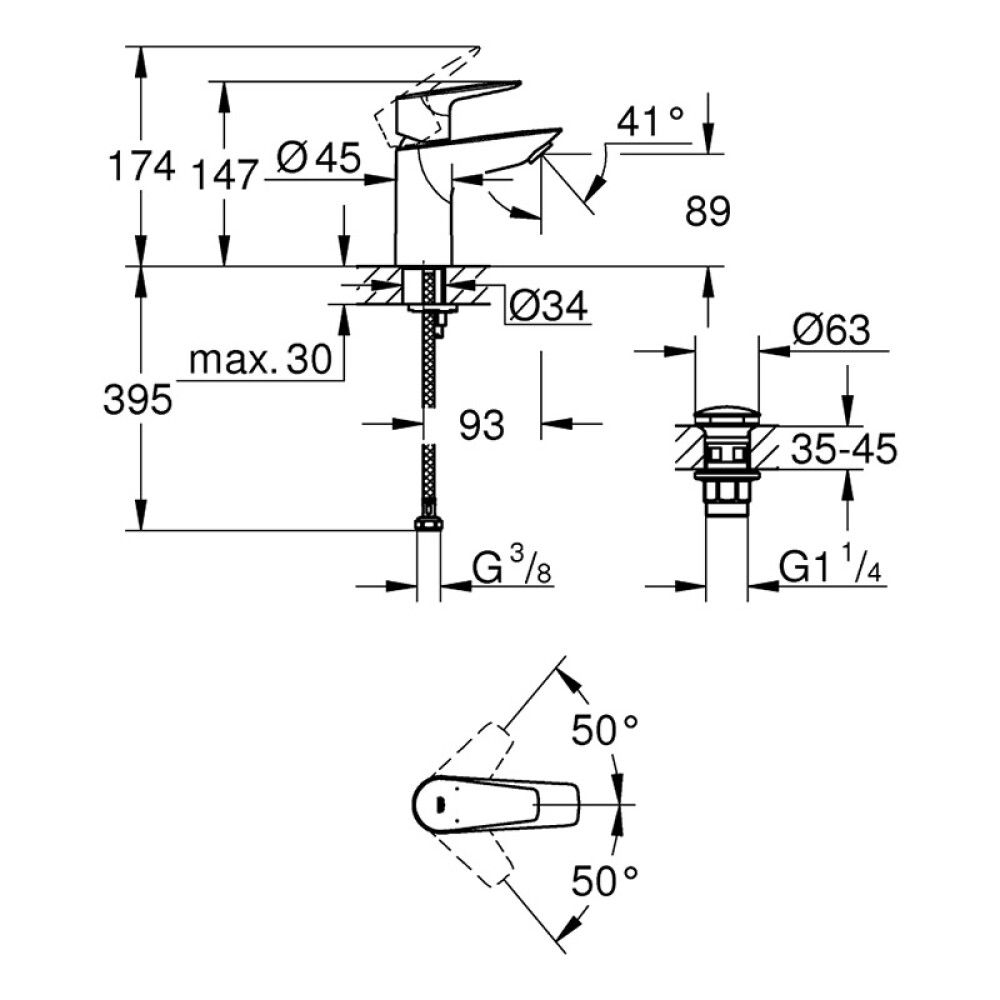 SERVANTBATTERI GROHE START EDGE S-SIZE DN 15 MED POP-UP