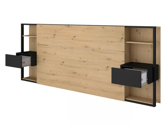 Tête de lit avec chevets MISTA - 160 cm - Chêne et noir