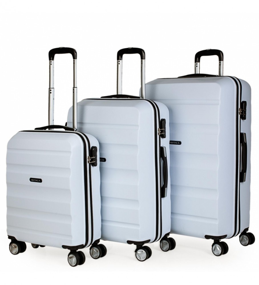 Conjunto de malas rígidas de viagem ITACA com 4 rodas T71600 Brancas - 55x39x20cm -