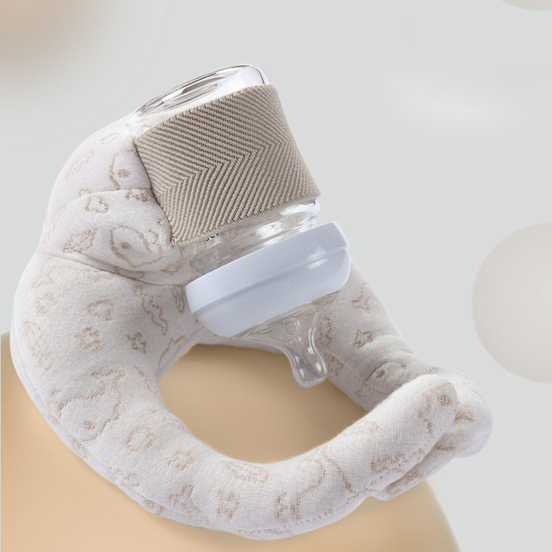 (25x17cm) Griffloser Baumwoll Baby Flaschen Halter Schoppen Kissen Self Feeding Stillkissen mit Druckverschluss - Beige