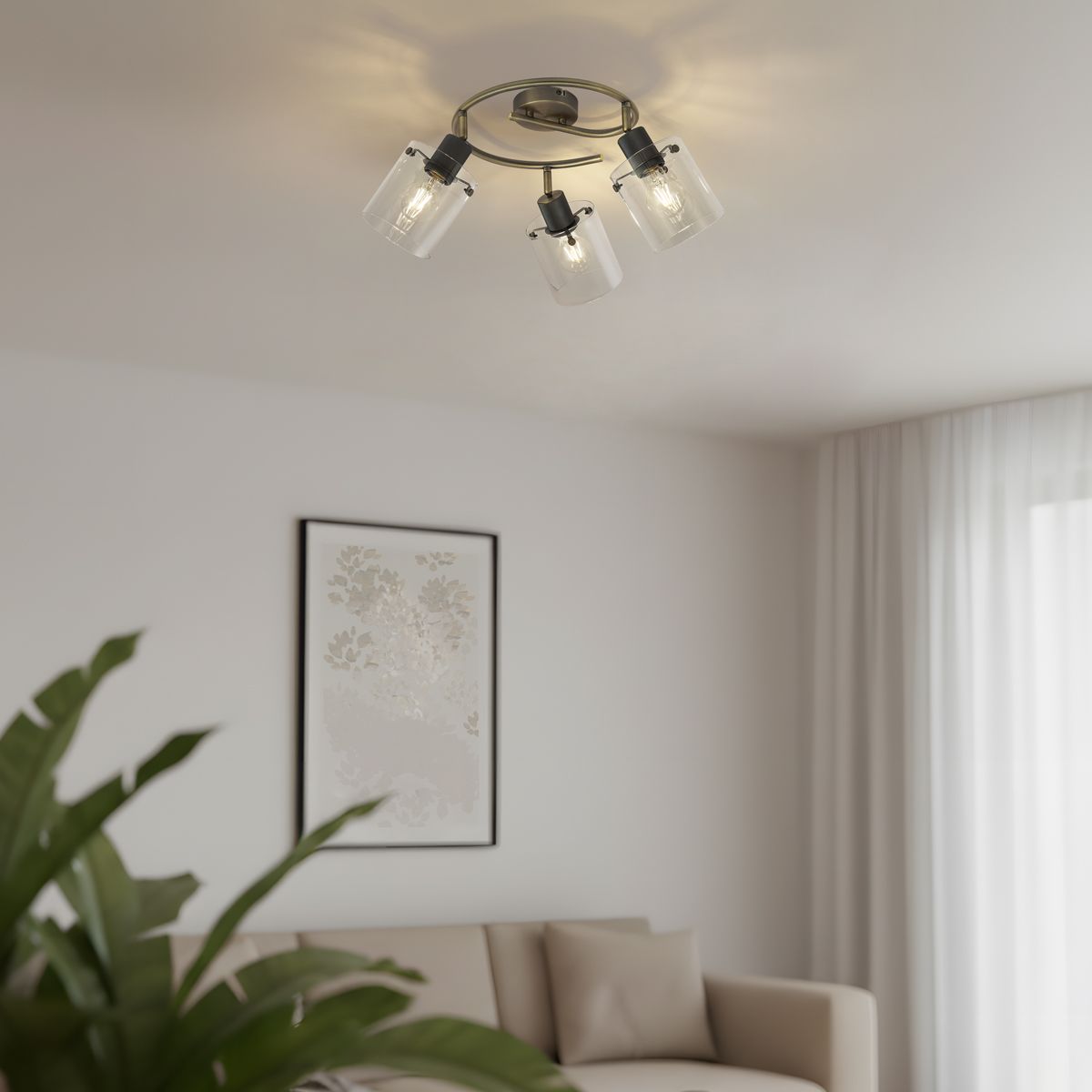 Design plafondspot brons met helder glas rond 3-lichts - Domo