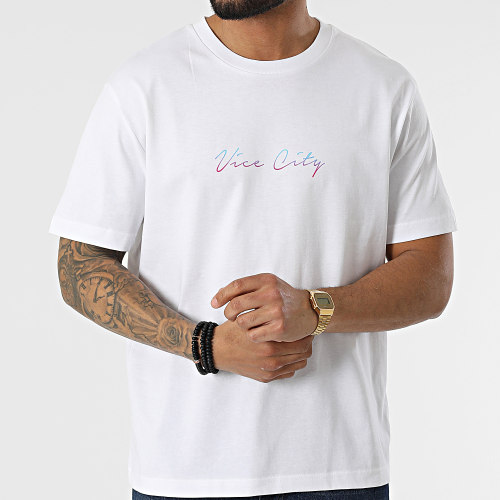 Tee Shirt Oversize Large Vice City Los Angeles Blanc