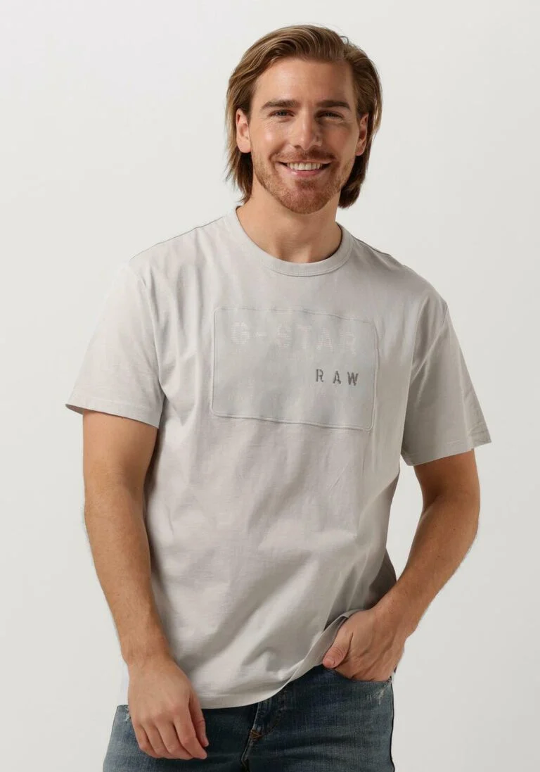 G-STAR RAW grijze g-star raw t-shirt applique multi technique r t