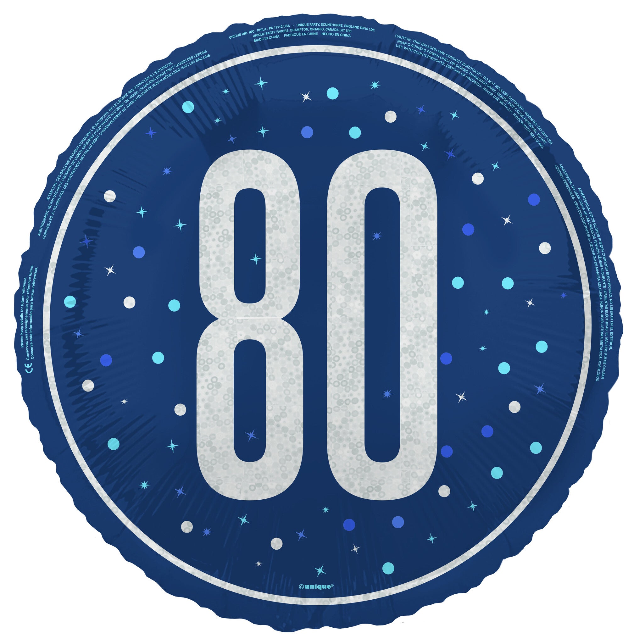 80 Jaar Helium Ballon Blauw Leeg 45cm