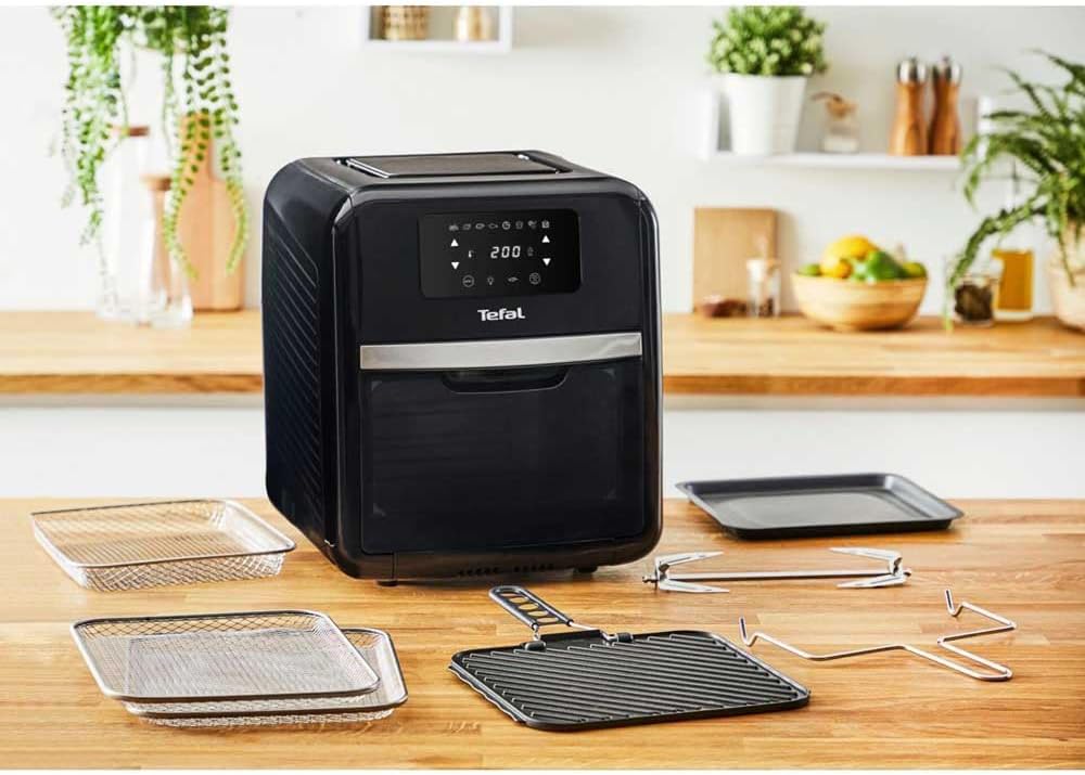 Tefal Easy Fry Oven & Grill 9-in-1 Heißluftfritteuse, 11 L für 6 Portionen, 7 Zubehörteile, 8 Programme, Online-Rezepte, gesunde Fritteuse ohne Öl, schnell & energiesparend, schwarz, FW5018