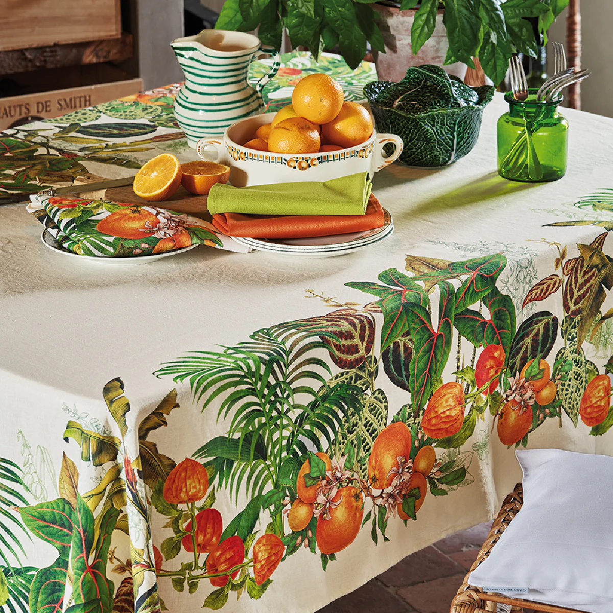 Nappe pur lin multicolore 115x115 Garnier Thiebaut