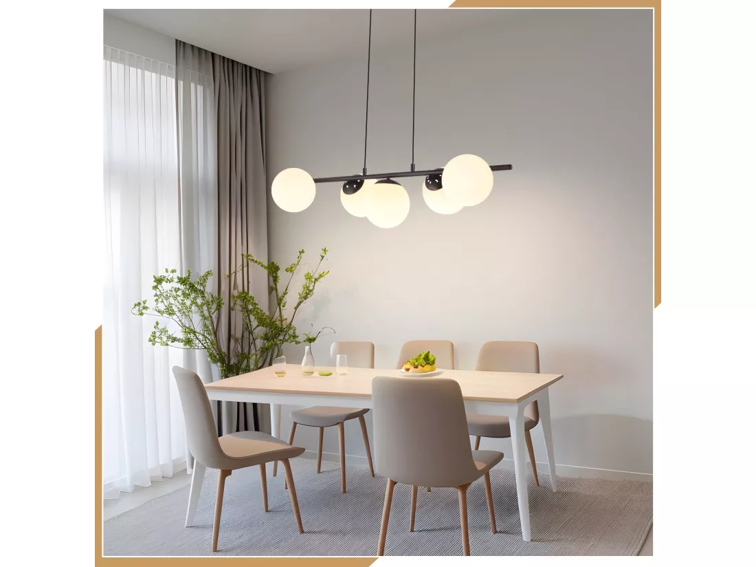 NETTLIFE Suspension noir E27 verre lampe à suspendre 5-flamme lampe de salle à manger moderne 150CM