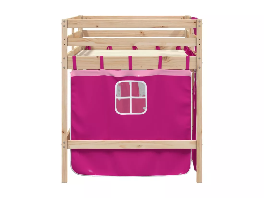 Lit mezzanine enfants avec rideaux sans matelas rose 90x190 cm