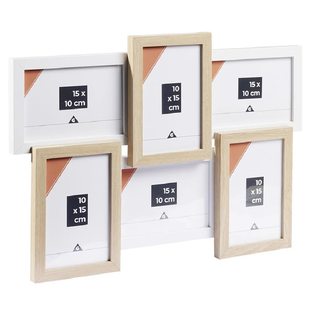 Pêle mêle 6 vues cadre bois beige