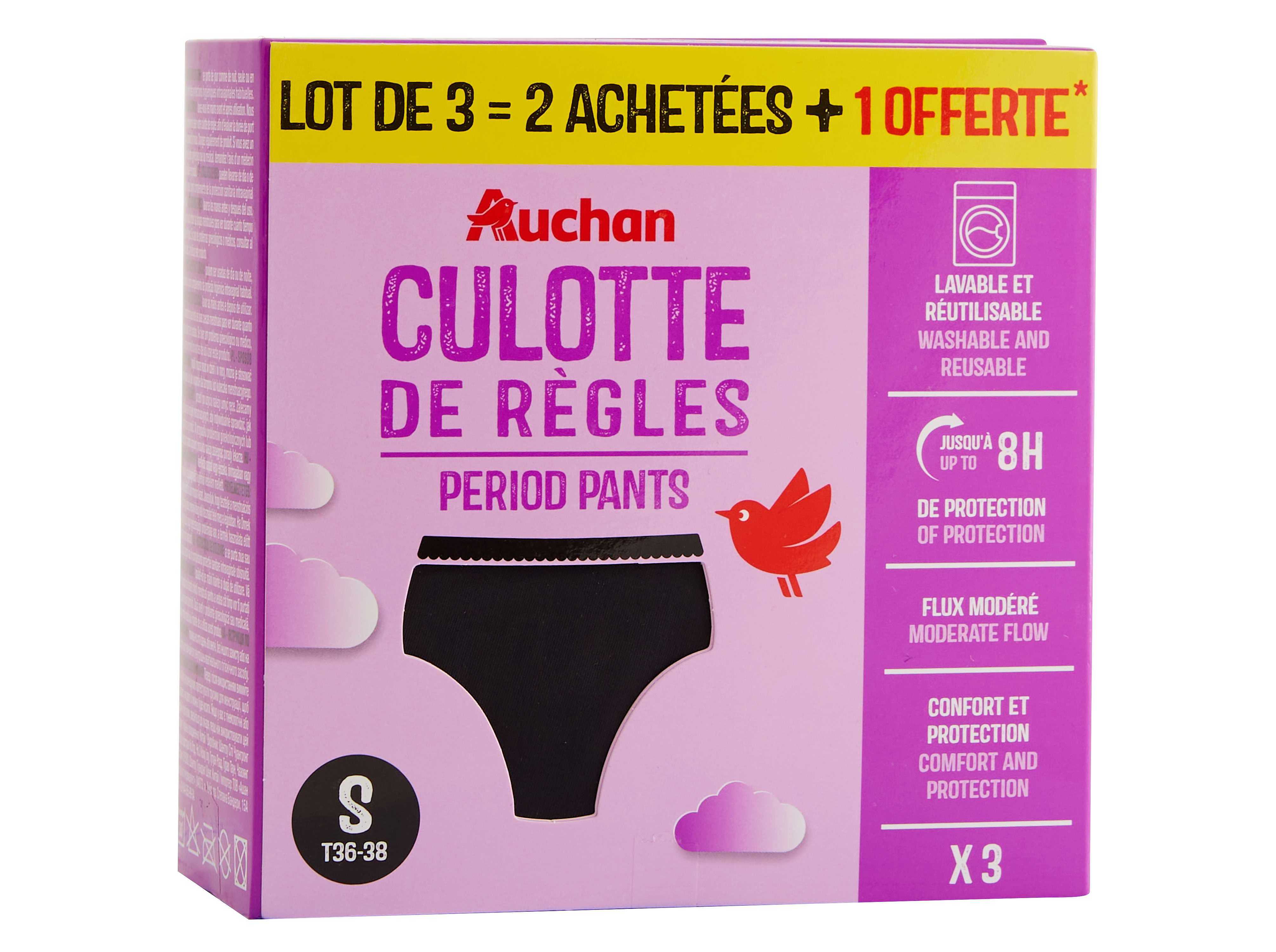 CUECAS MENSTRUAIS AUCHAN PRETO FLUXO MODERADO S 3UN