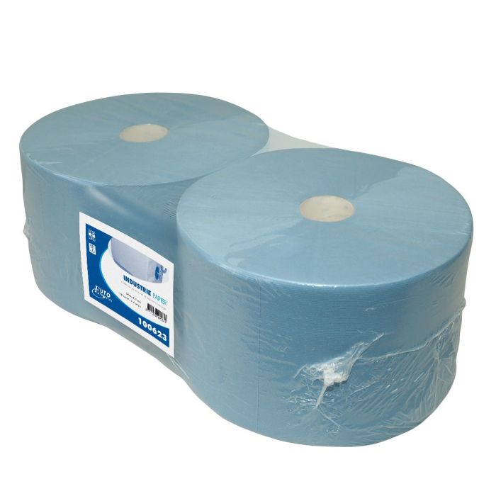 Industrierollen 109621 uierpapier zwaar 21.8cm 350 meter 3 laags 2 rollen verlijmd recycled blauw (109621)