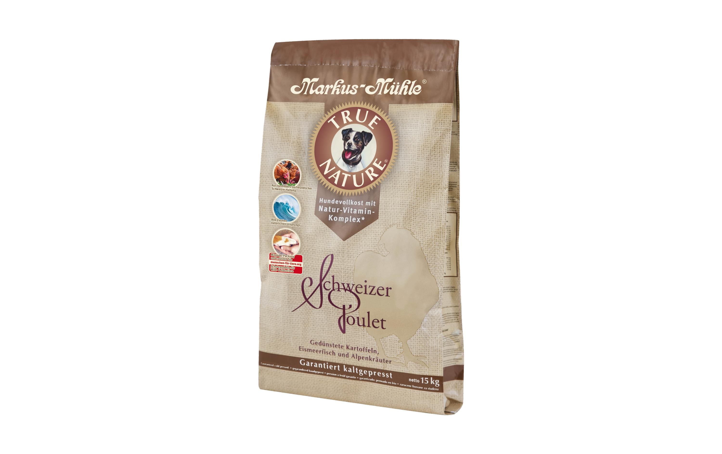Trockenfutter Dog TrueNature CH Poulet, 15 kgKaltgepresstes Alleinfuttermittel für Hunde