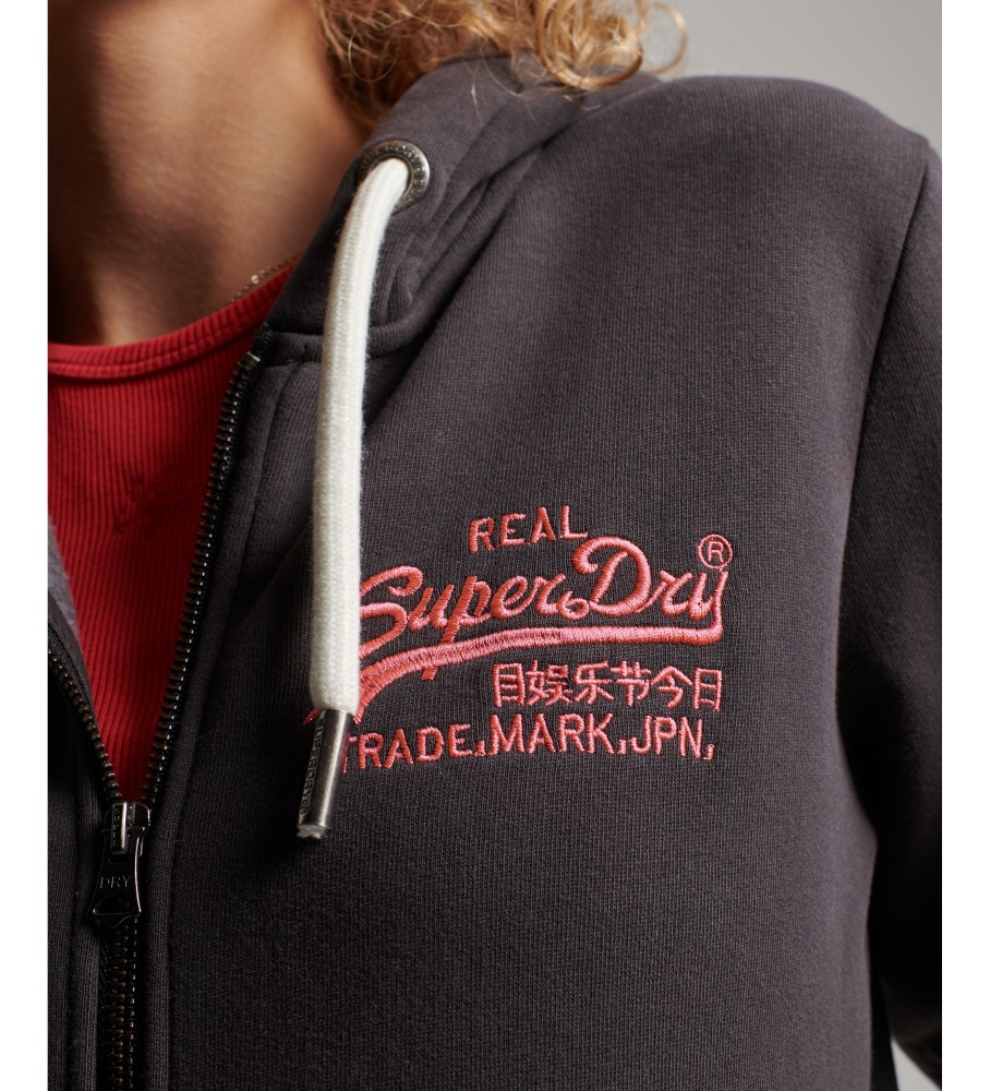 Moletom com capuz e zíper Superdry Vintage Logo Neon - Preto