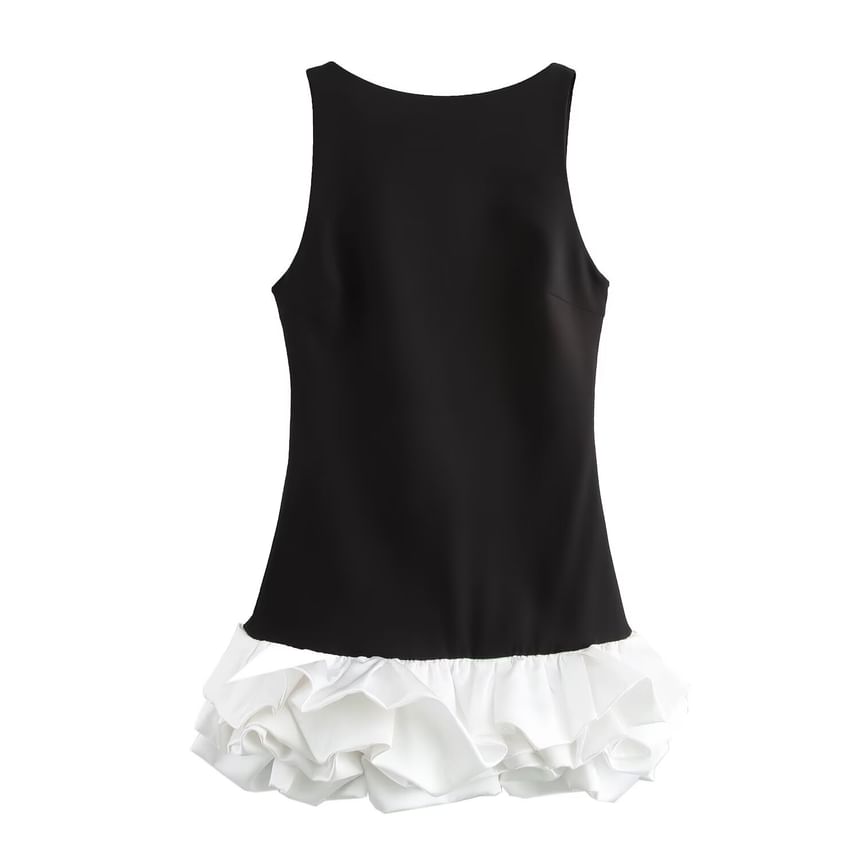 Orange Ace - Mouwloze romper met boothals en tweekleurige ruches