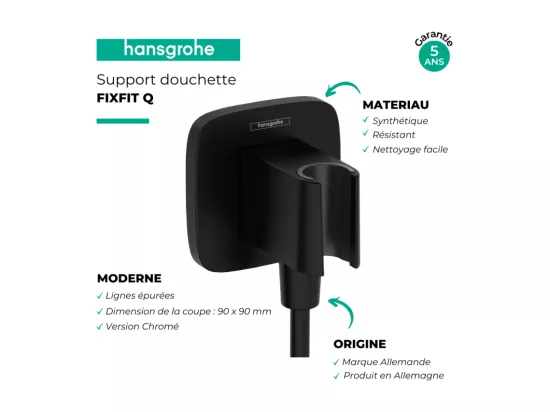 Support pommeau de douche avec raccordement HANSGROHE Fixfit Q noir mat
