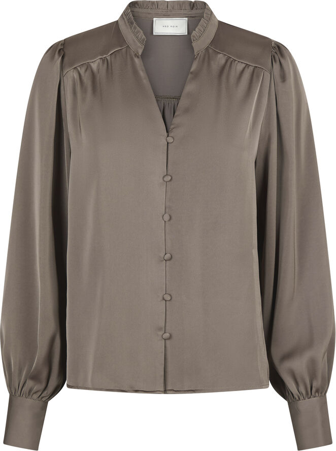 Neo Noir Massima Drapy Satin Blouse Dark taupe