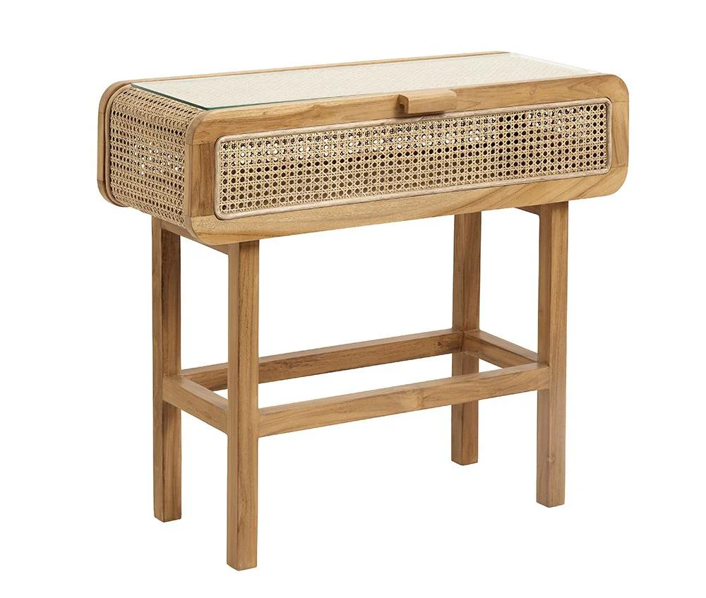 Nordal  Konsolbord, teaktræ/glas - 90x35 cm.