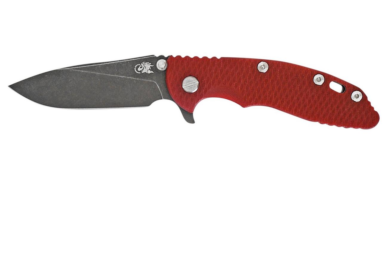 Rick Hinderer XM18 3,5” Slicer CPM 20CV Battle Black DLC, Red G10, zakmes