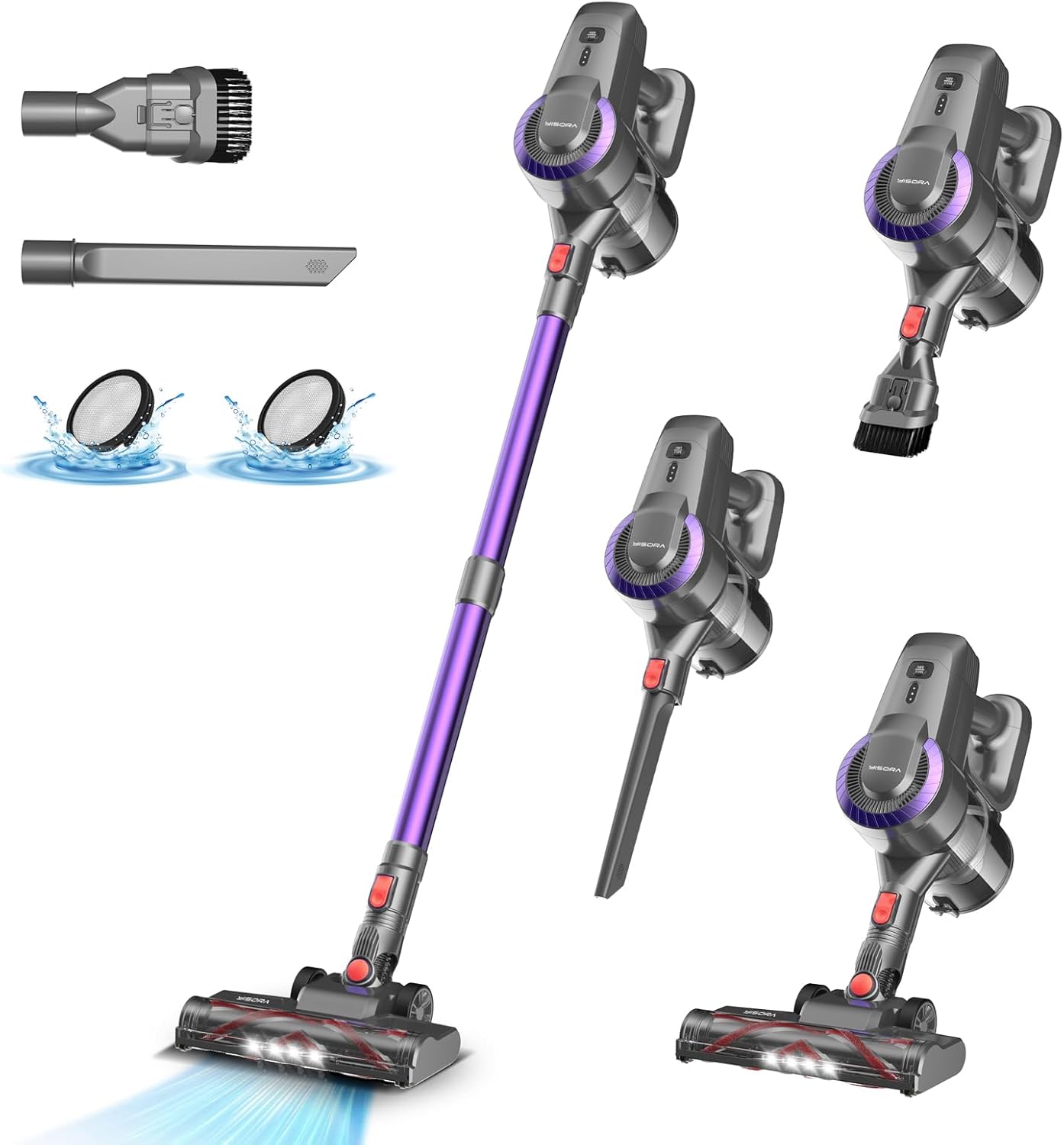 Akku Staubsauger, 28000Pa/175W/55Min Staubsauger Kabellos, Anti-Tangle-Bürste und Selbststehend, Ultraleichter Handstaubsauger akku vacuum cleaner Stielstaubsauger für Teppichen, Hartboden, Tierhaare