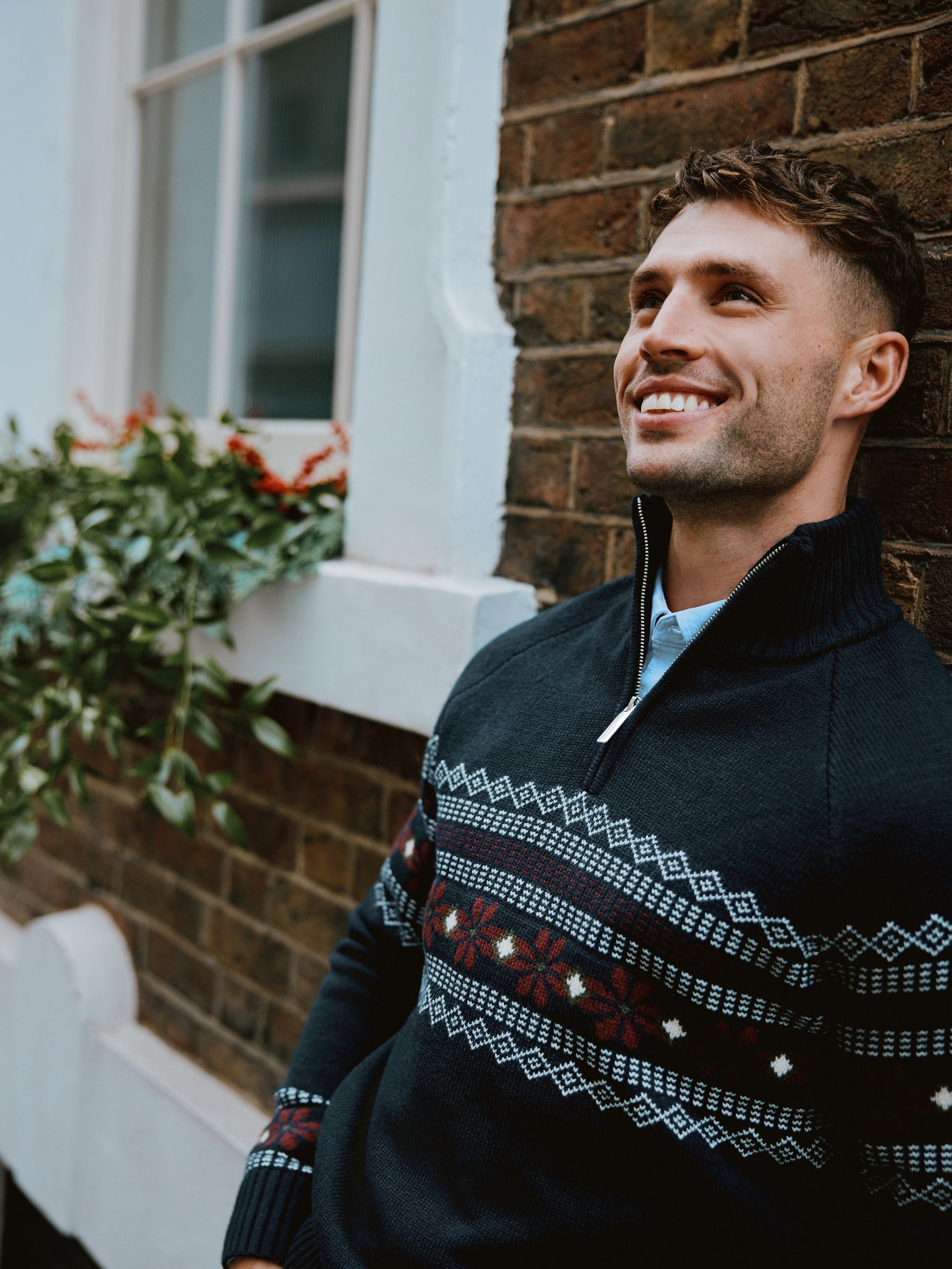 Crew Clothing Company Fairisle Wool Mix Half Zip Jumper
