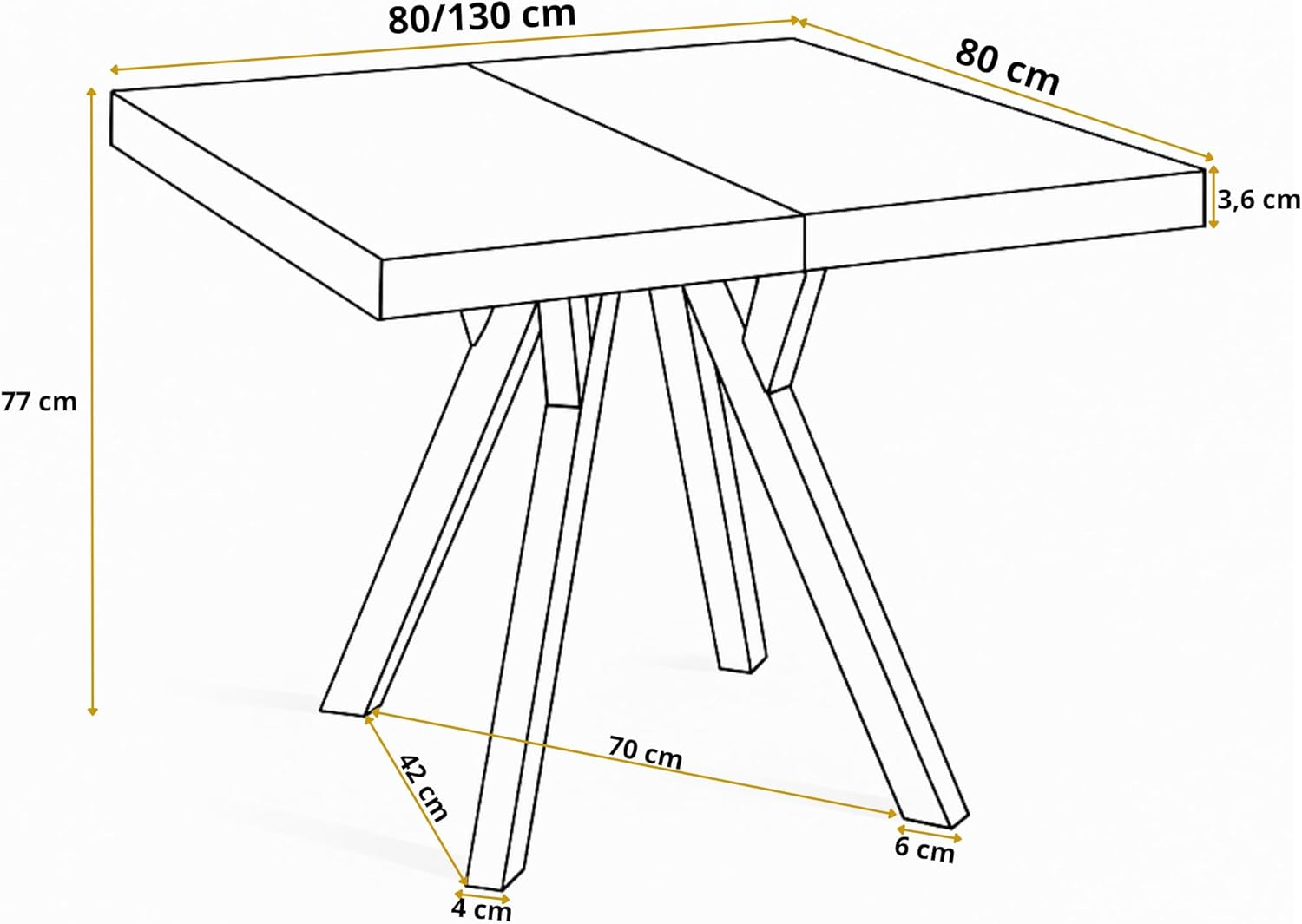 Quadratischer Esstisch ausziehbar – Moderner Wohnzimmertisch und Küchentisch – Tisch mit Holzbeinen, stabile Konstruktion, Durchmesser 80-180 cm - Farbe Schwarz - Kollektion Rico