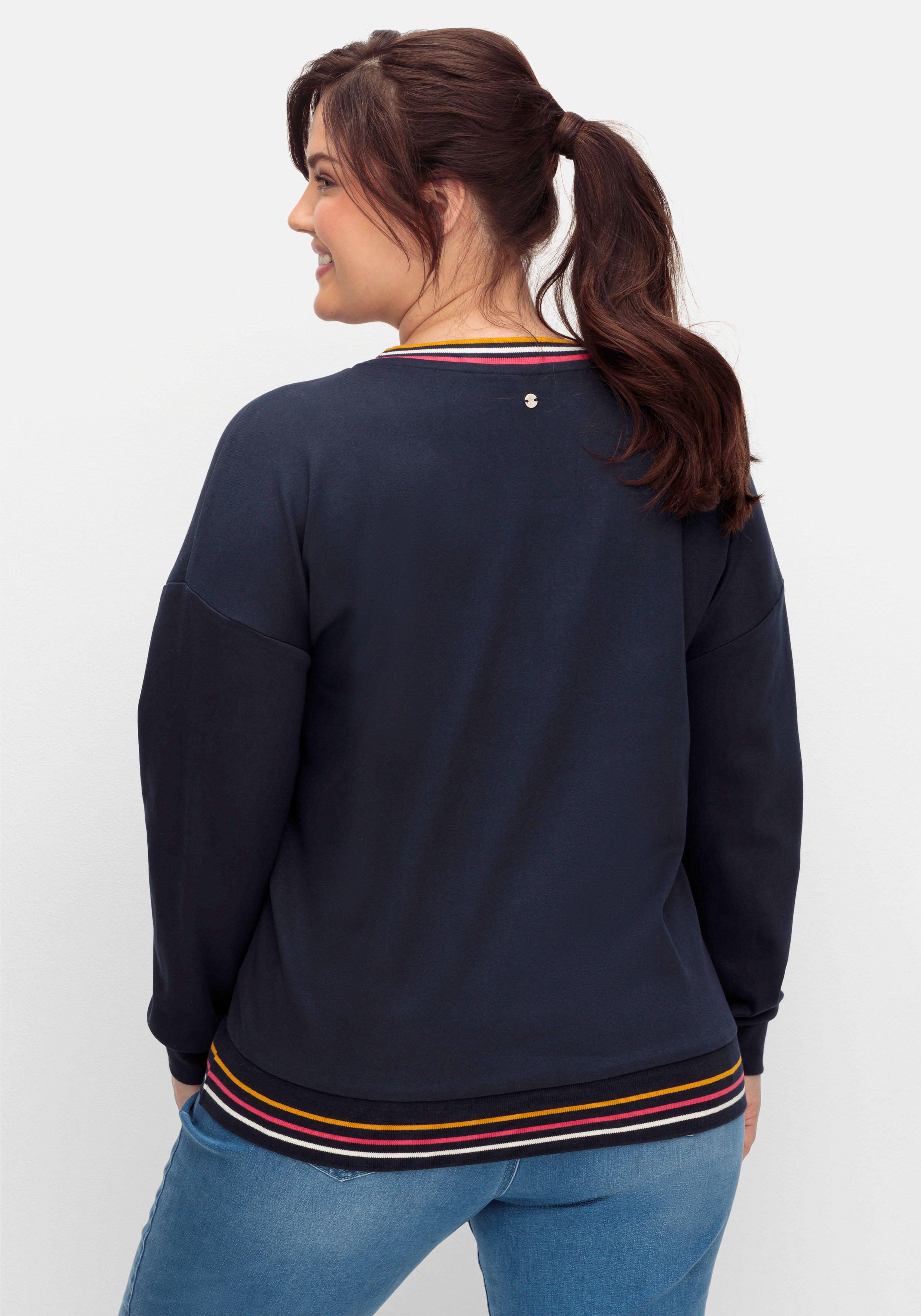 Sweatshirt mit Stickerei und Ringelbündchen
