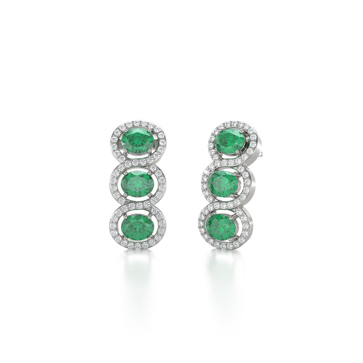Boucles d'oreilles ADEN Emeraude et Diamants sur Argent 925 4.55grs