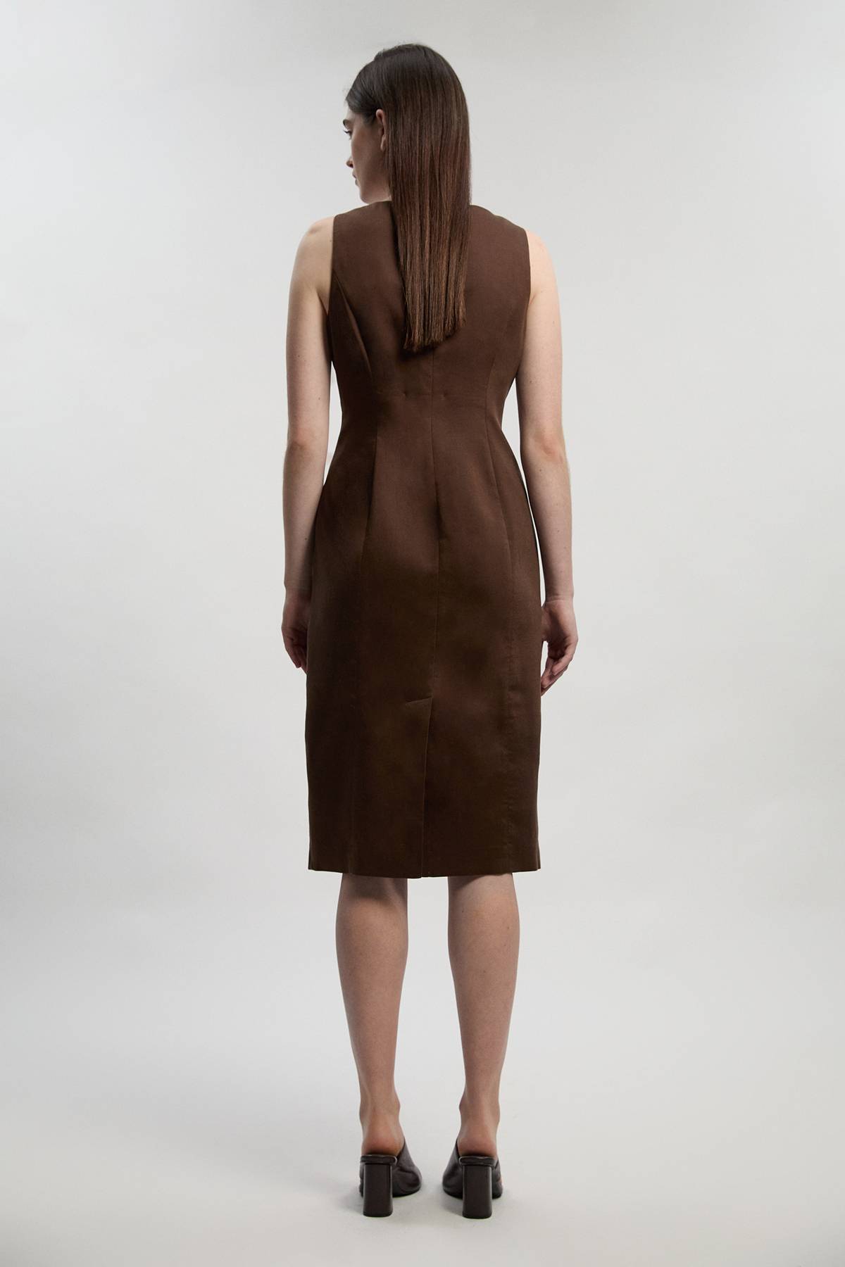 KarenMillen Robe Crayon Midi Petite Taillée En Lin Avec Boutonnage Devant À Effet Statement