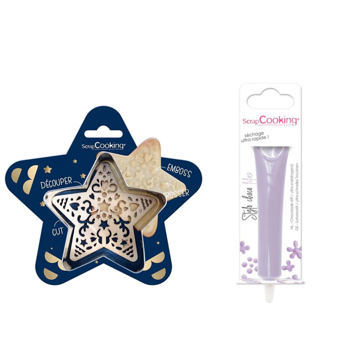Kit pour biscuit en relief Étoile + Stylo au chocolat lilas Scrapcooki