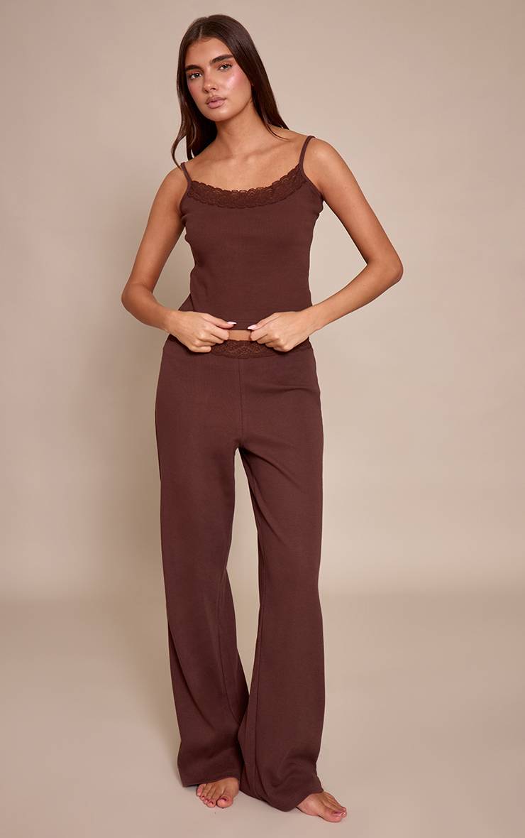 Chocolat Pantalon Large À Bordure En Dentelle