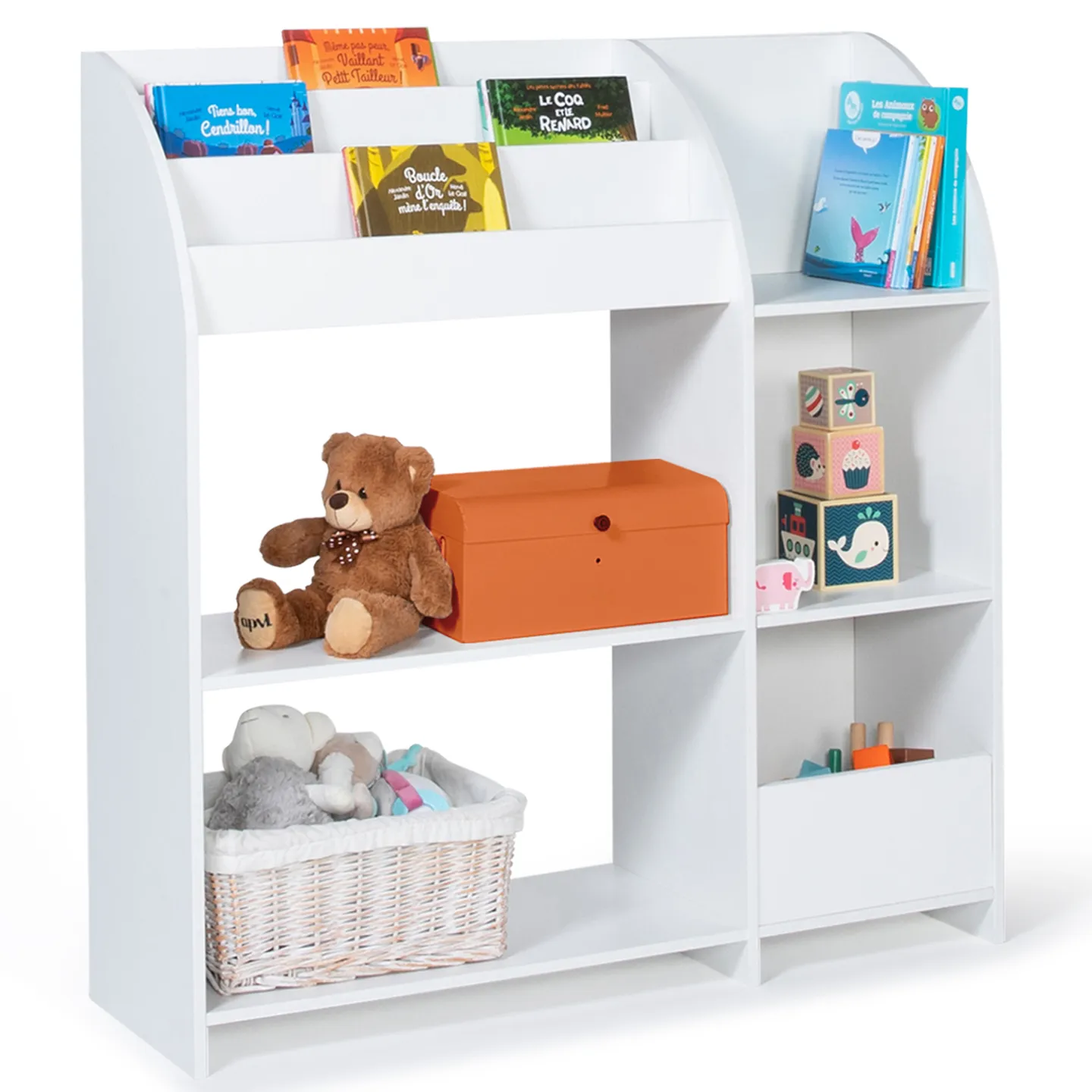 Meuble de rangement EMMA étagère jouets et bibliothèque enfant en bois blanc