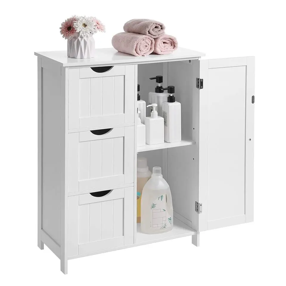 Bobbel Home - Badkamermeubel - Badkamerkast - 3 Lades - 1 Deur - Hout - Wit