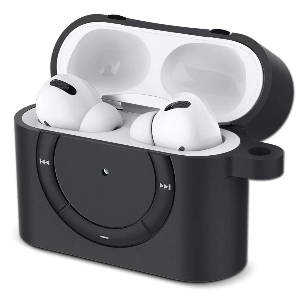 AirPods Pro Classic Shuffle Hardcase Schutzhülle Abdeckung mit Karabiner (ASD00838) - Schwarz