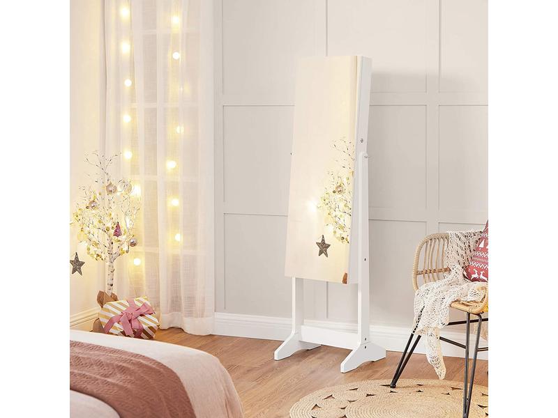 Songmics Schmuckhalter mit Spiegel 152 cm, Weiss Schmuckschrank stehend