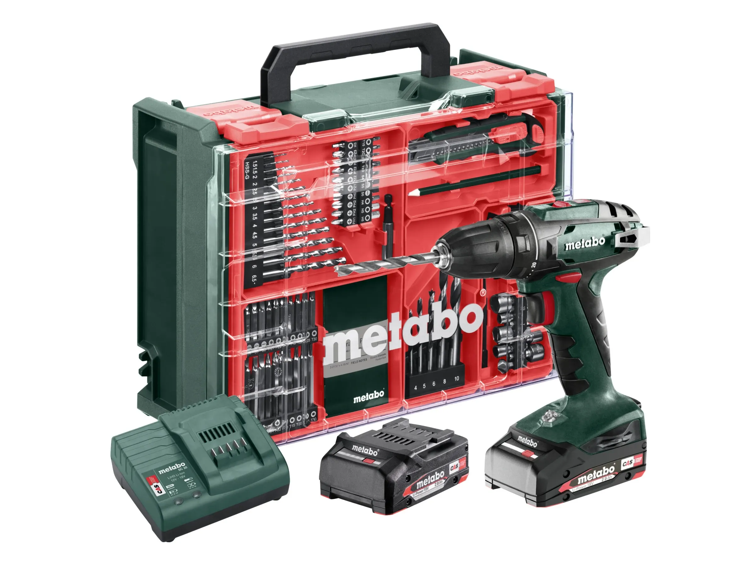 Metabo Akku-Bohrschrauber Set BS 18 inkl. 2 Akkus, Ladegerät, Zubehör 74-teilig