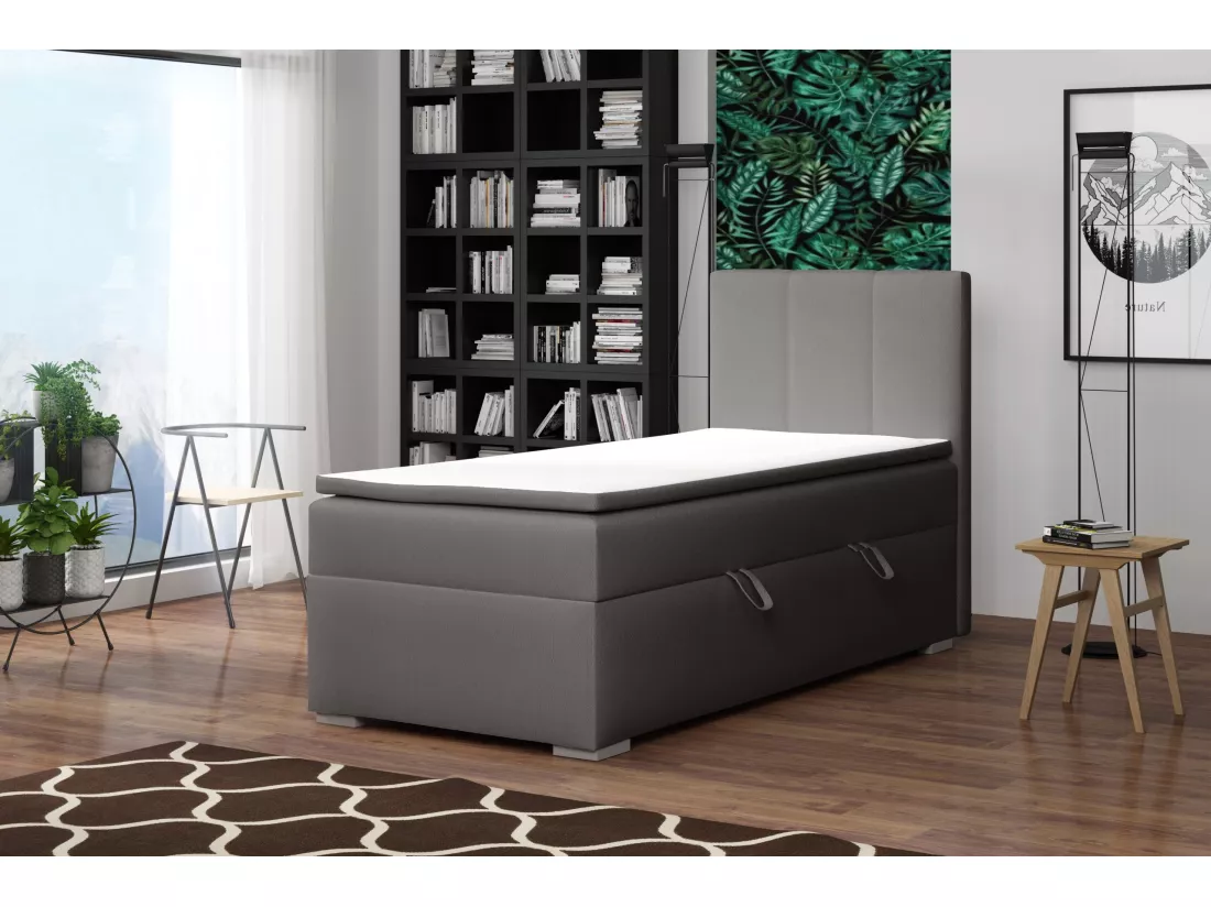 LIT SIMPLE avec tiroir de rangement et surmatelas, côté droit Monaco Mini 90x200 cm, Soft 29 (Gris)