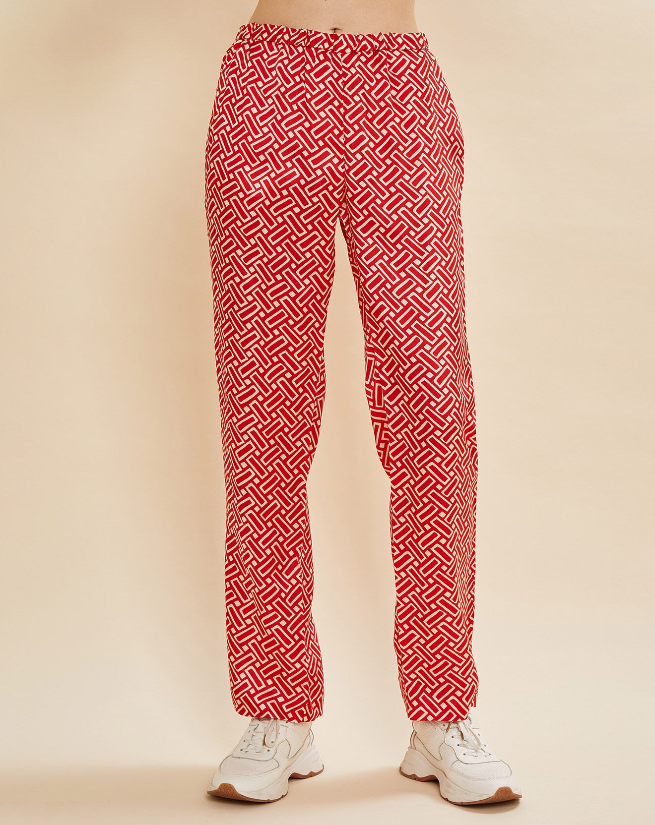 Chloé Stora Pantalon satiné Pataya imprimé rouge