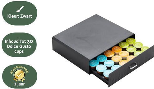 BRASQ Capsulehouder voor Dolce Gusto Capsules - Opbergbox met Lade - 30 Cups - Koffiecups houder Zwart