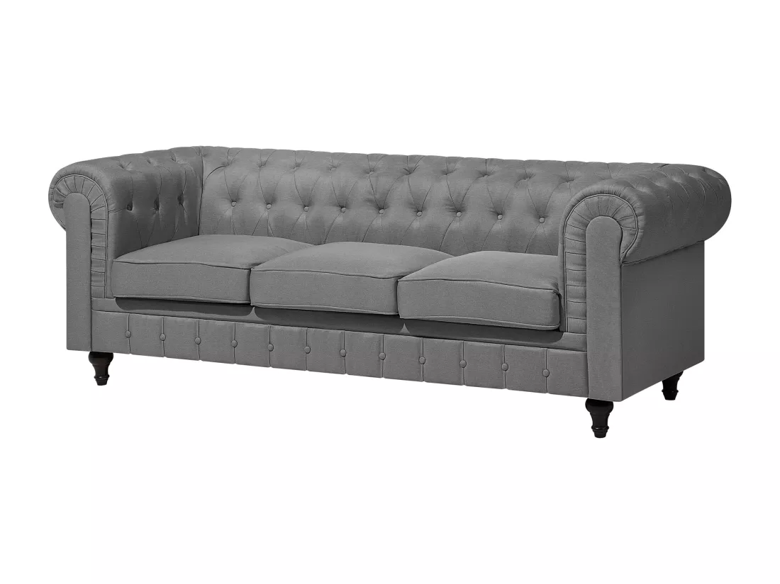 Canapé 3 places en tissu gris clair CHESTERFIELD BIG