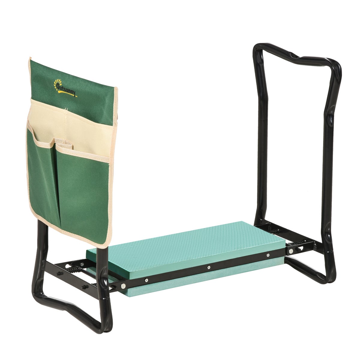 Outsunny Kniebank, Opvouwbare Tuinkruk, 2-in-1, met Gereedschapstas, 58 x 28 x 49 cm, EVA-schuim, Groen