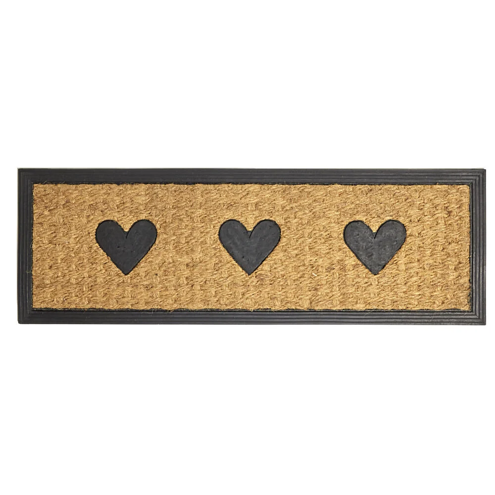 Paillasson d'entrée en coco et plastique motif coeur 25x75cm