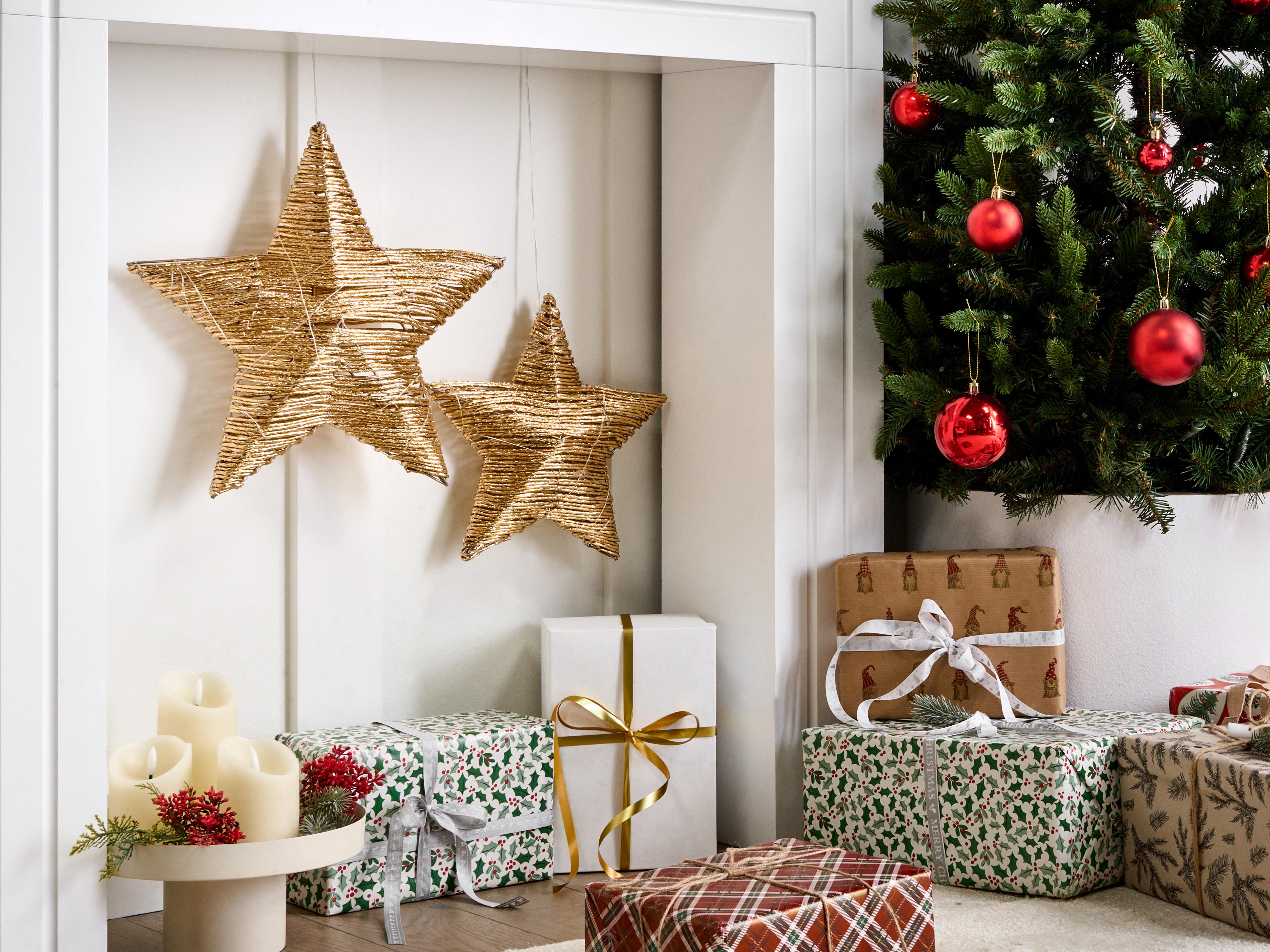 Set van 2 kerstdecoraties LED HAMPEN Ster 24/30 cm Goud
