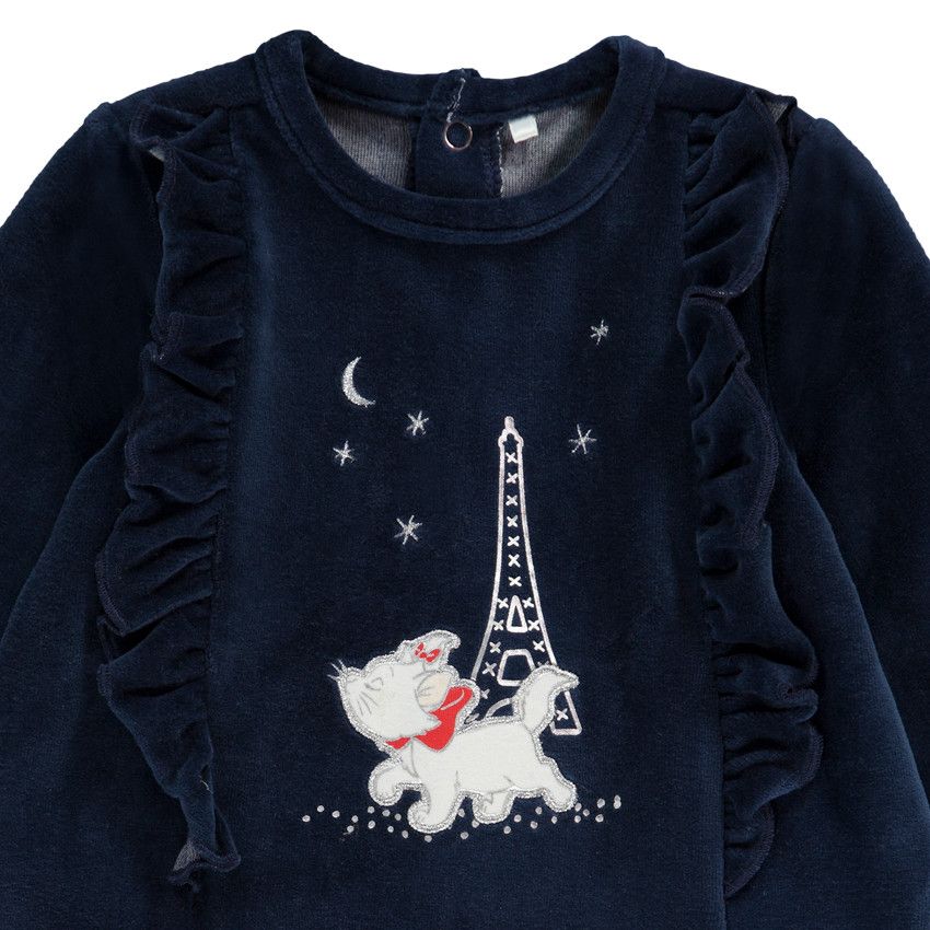Dors-bien en velours dévoré avec détails volantés et print Marie Les Aristochats pour bébé fille - Bleu marine