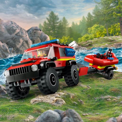 LEGO City Firhjulstrukket Brandbil Med Redningsbåd - 60412