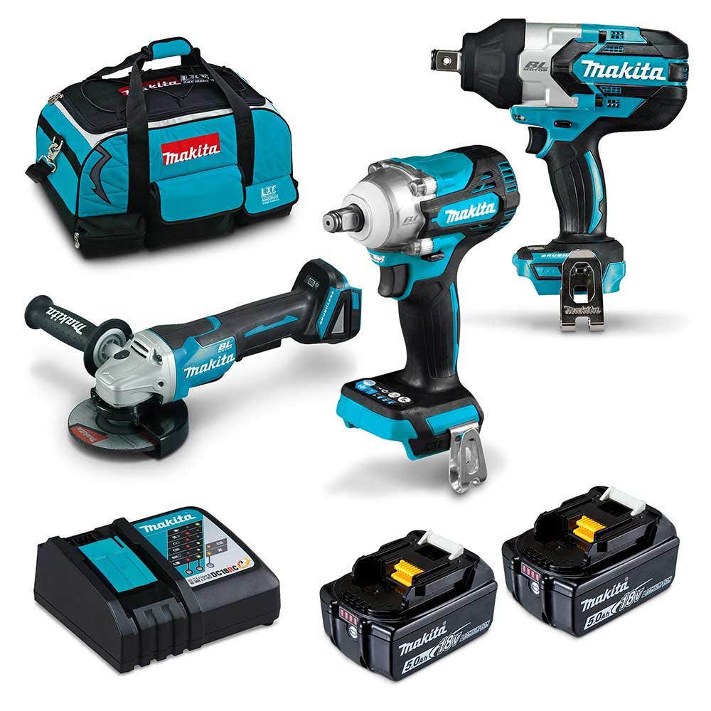 Kit combinado MAKITA 18V Brushless de 3 peças com 2 baterias de 5,0Ah DLX3123TX1