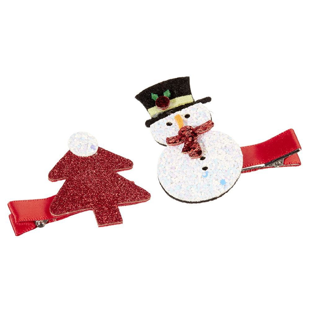 Barrette design Noël forme bonhomme de neige et sapin x2