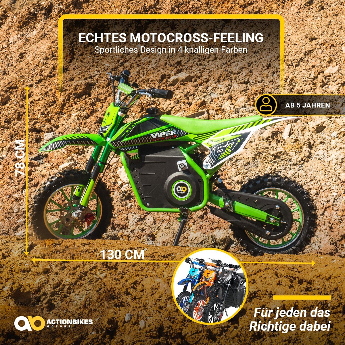 Motocicleta elétrica infantil Actionbikes Motors Viper 1000 W elétrica - 3 níveis - até 25 km/h, capacidade de carga 60 kg (1 unidade), mini moto de trilha elétrica, mini moto de pit bike, pocket bike a partir de 5 anos
